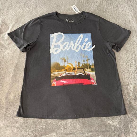 Old Navy Barbie Shirt Womens Large Black Spellout Malibu Graphic Crew Neck Logo - Picture 1 of 4